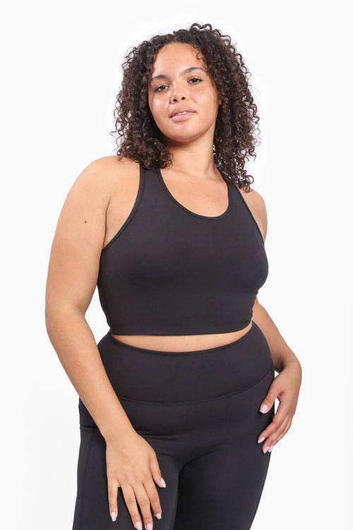 Curvy Black Racer Back Fitted Cropped Tank Black