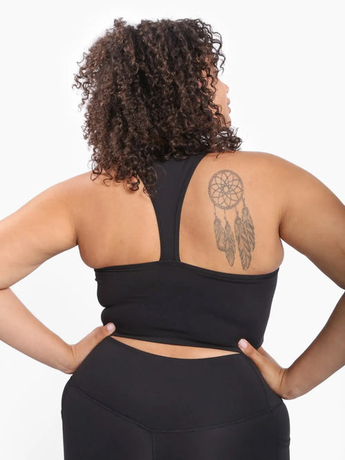 Curvy Black Racer Back Fitted Cropped Tank Black