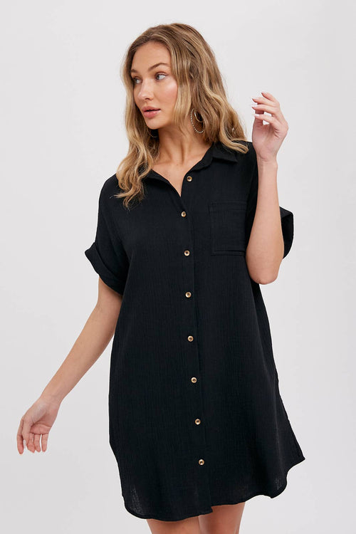 BUTTON UP SHIRT DRESS WITH POCKET