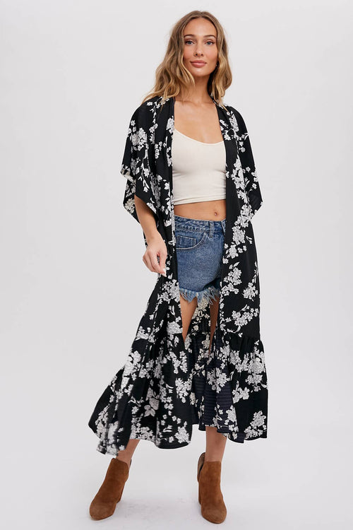 FLORAL PRINT MAXI KIMONO