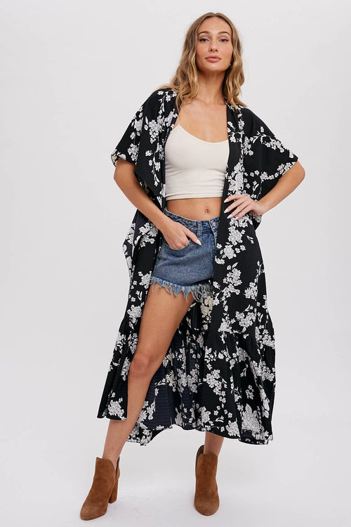 FLORAL PRINT MAXI KIMONO