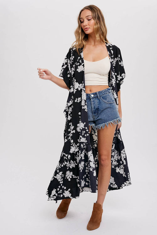 FLORAL PRINT MAXI KIMONO