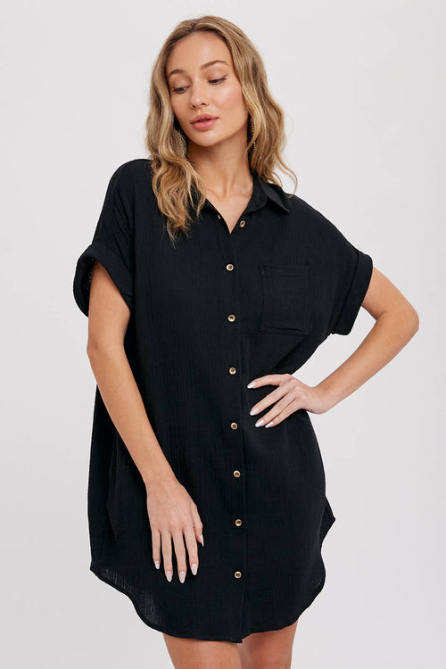 BUTTON UP SHIRT DRESS WITH POCKET