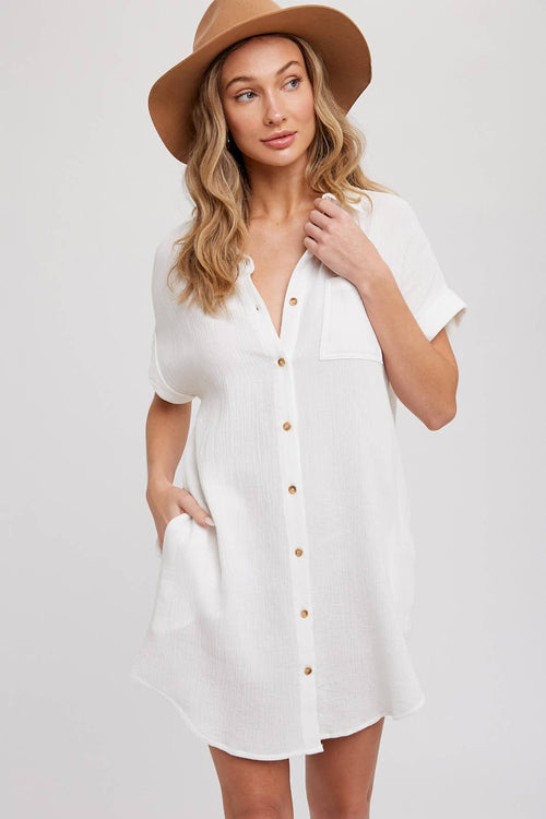 BUTTON UP SHIRT DRESS WITH POCKET