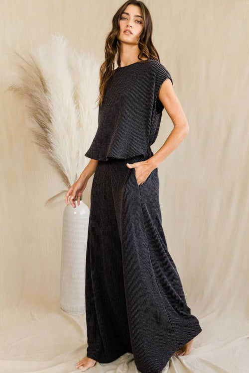 Open Front Wide Leg Textured Jumpsuit