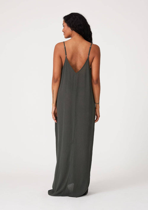 Crinkled Rayon Gauze Sleeveless V-Neck Maxi Dress