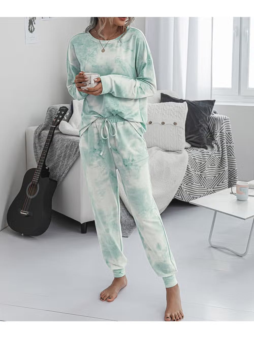 Green Tie Dye Long Sleeve Jogger Set