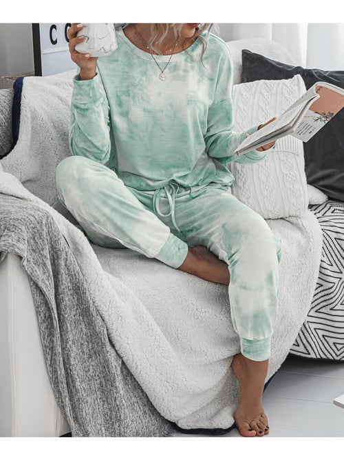 Green Tie Dye Long Sleeve Jogger Set