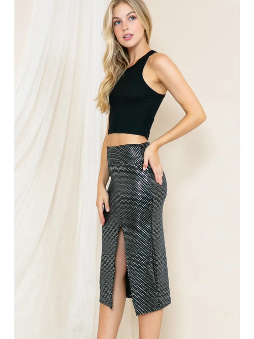 High Waist Sequin Skirt with Slit