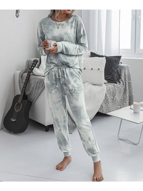 Grey Tie Dye Long Sleeves T-Shirt and Joggers Set