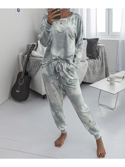 Grey Tie Dye Long Sleeves T-Shirt and Joggers Set