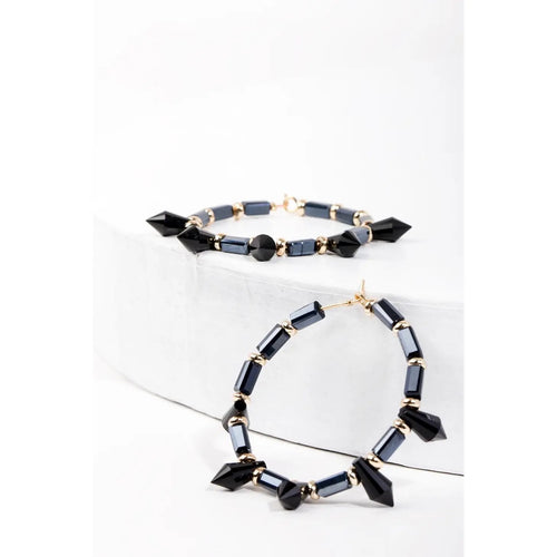 Navy Spiked Hoop Earrings