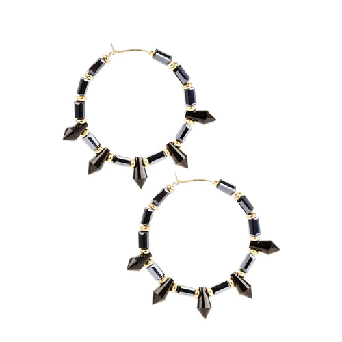 Navy Spiked Hoop Earrings