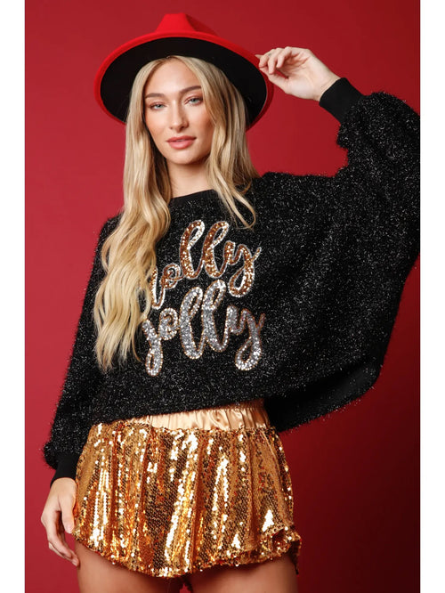 Sequin Black Holly Jolly Sweater