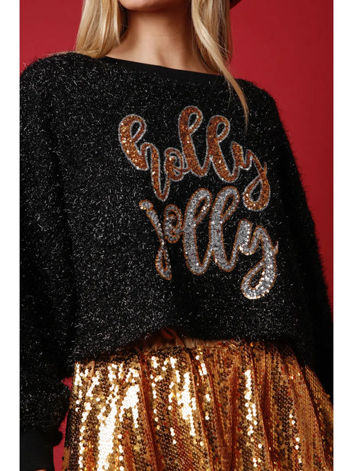 Sequin Black Holly Jolly Sweater