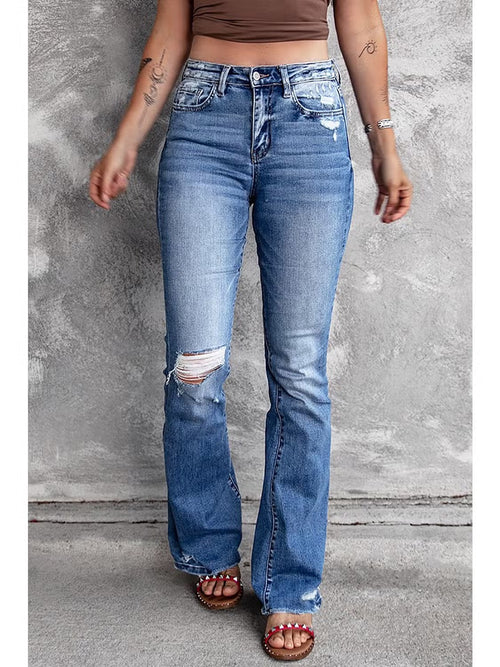 Blue Distressed Flair Jeans