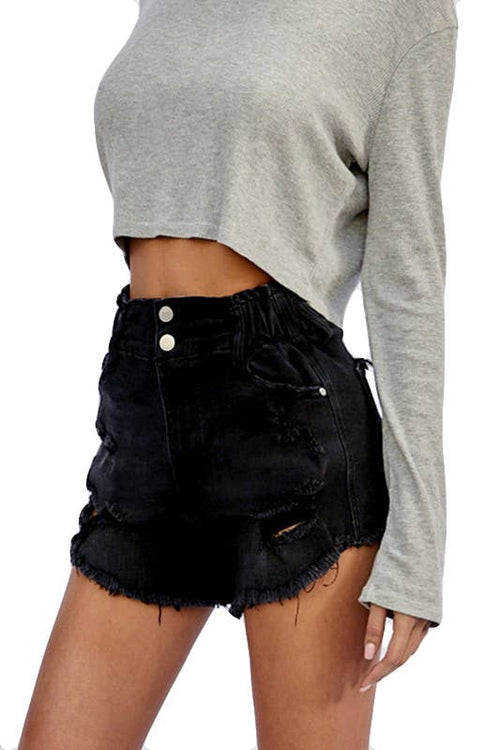 High Waisted Black Denim Shorts