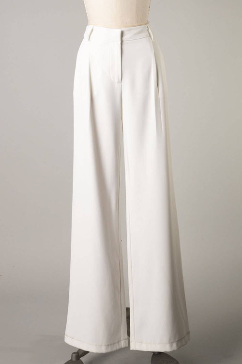 White pleated wide leg trousers