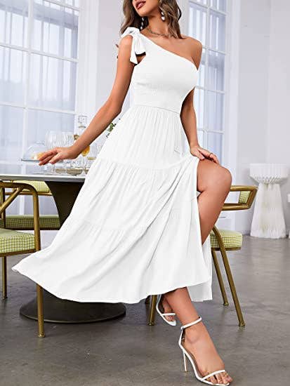 One Shoulder Pleating Layered Dress